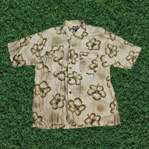 VTG Tommy Bahama Hawaiian Mens Large Button Shirt Camp Tropical Hibiscus Floral‎